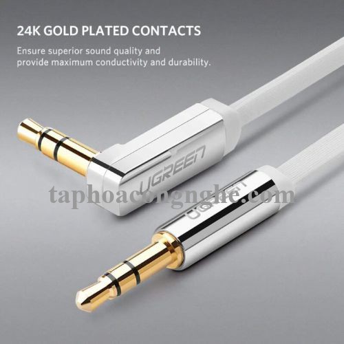 Ugreen 10756 0.5M màu Trắng Cáp âm thanh 2 đầu 3.5mm dương đầu vuông góc mạ vàng AV119 30010756